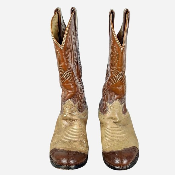 Vintage Tony Lama Western Cowboy Boots Brown Leather Men's 8.5D - Picture 3 of 6